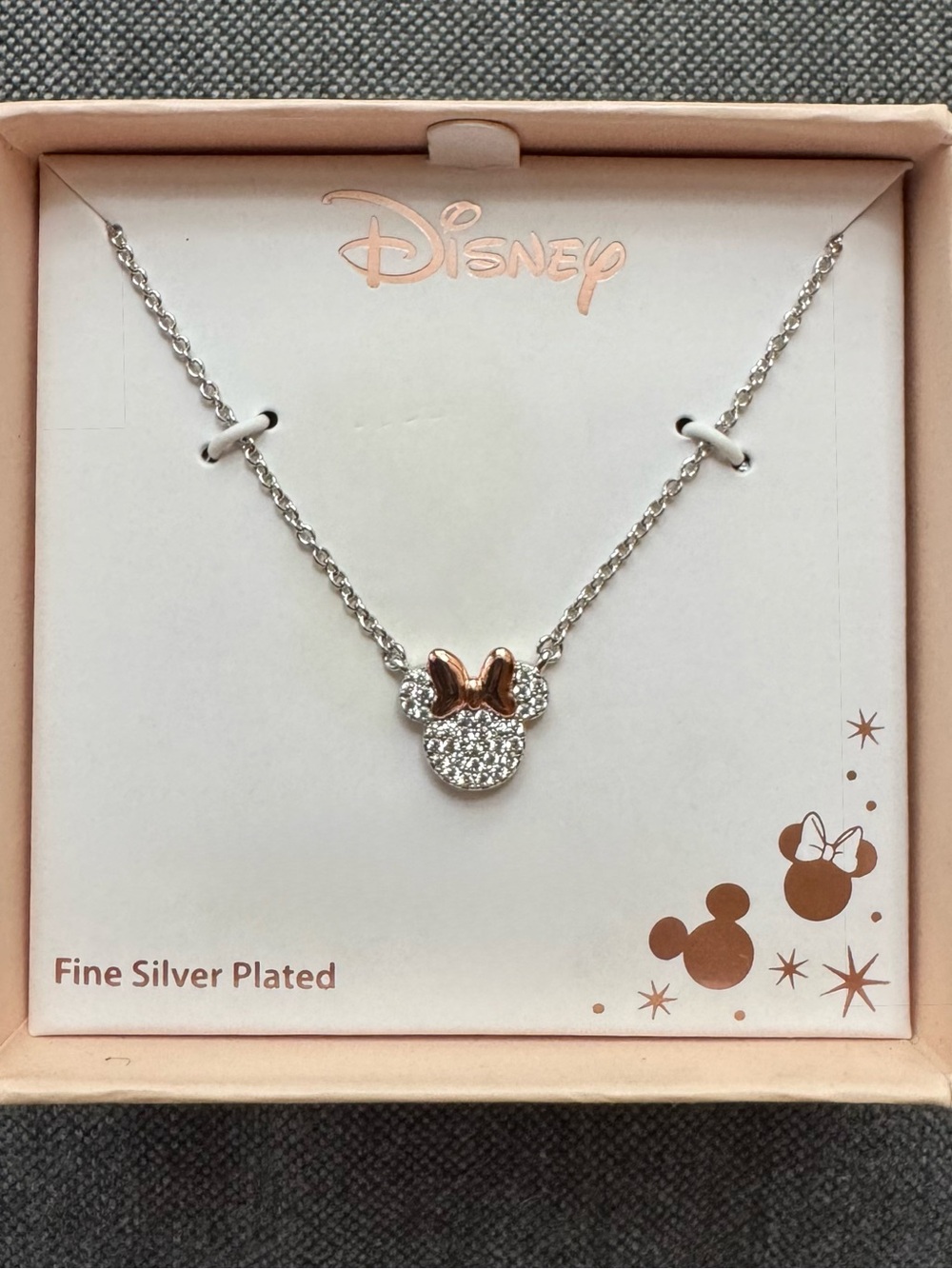 Disney NIB Fine Silver Plated Minnie Mouse Pavé Crystal Necklace
